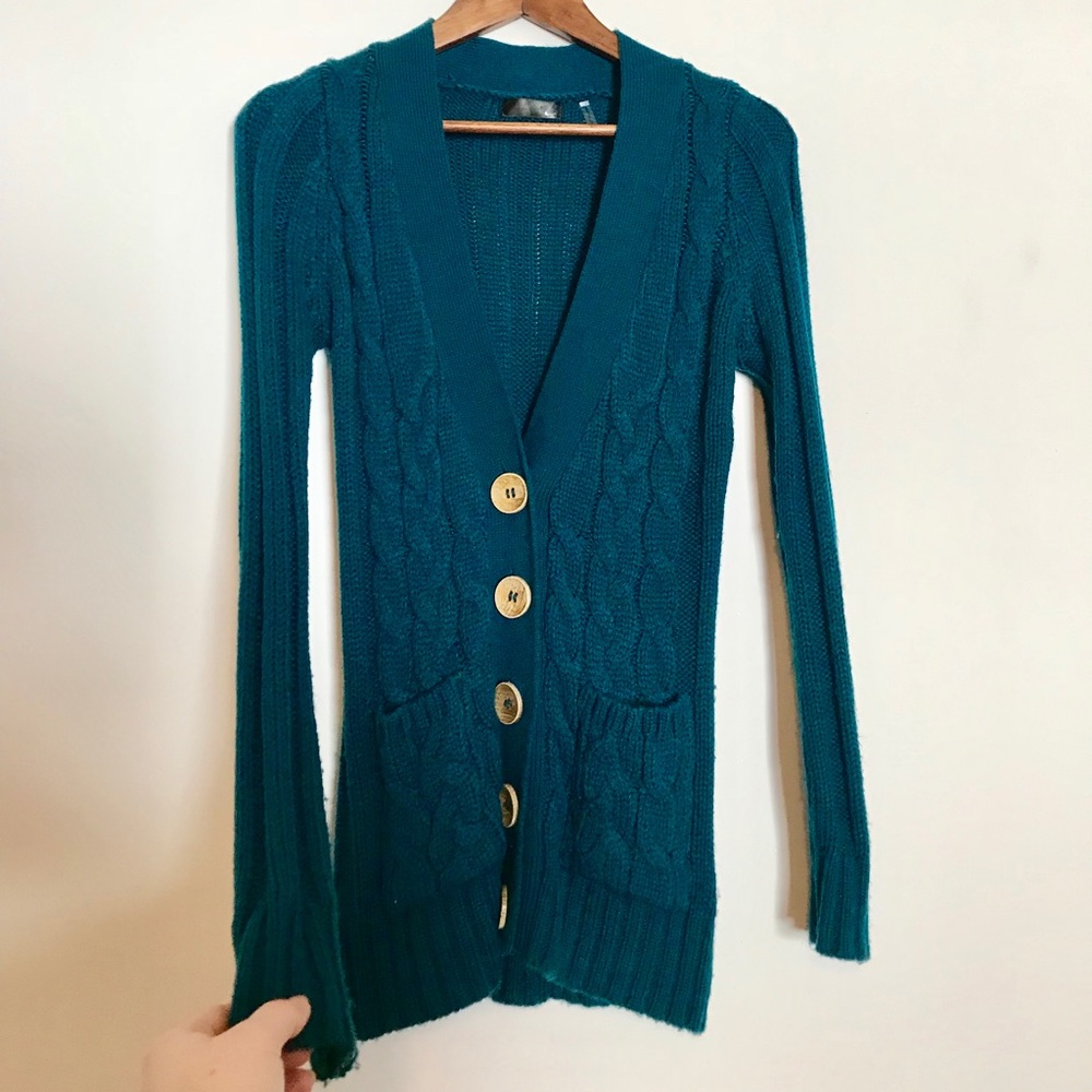 Blue Cardigan with Chunky Buttons